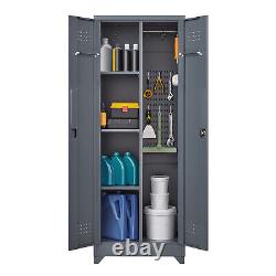 Metal Storage Cabinet with Shelves, Locker Cabinet with Pegboard and Hanging Rod