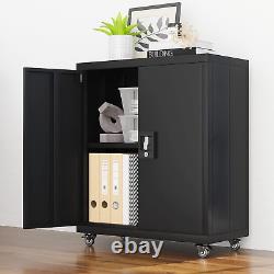 Metal Storage Cabinet with Wheels, Metal Cabinet with Adjustable Shelf, Locking