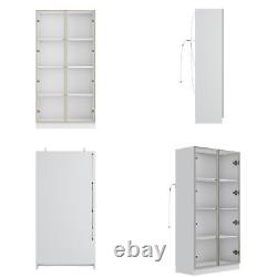 Modern Display Cabinet 2 Glass Door 4 Shelf Cupboard Sideboard Storage LED Light