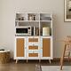 Modern Floor Storage Cabinet with Rattan Door and 3 Drawers for Living Room