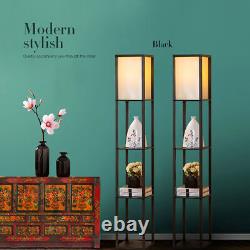 Modern LED Floor Lamp withShade Free-Standing Light Bulb 3-Tier Shelf Storage Room