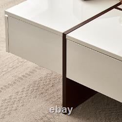 Modern Style Square Coffee Table with 4 Side Drawers, High Gloss and Veneer Fini