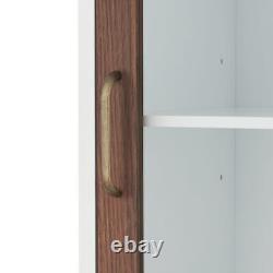 Modern Wooden Linen Tower Tall Storage Cabinet with Two Doors Walnut White