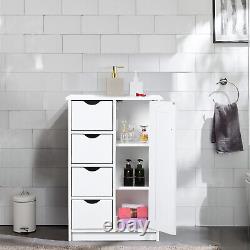 Pure White Wood Floor Storage Organizer Cabinet with 4 Drawers and 1 Door 3