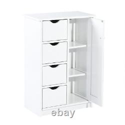 Pure White Wood Floor Storage Organizer Cabinet with 4 Drawers and 1 Door 3