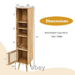 Rattan Storage Cabinet Living Room Freestanding Slim Organizer Wood Display Rack