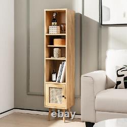 Rattan Storage Cabinet Living Room Freestanding Slim Organizer Wood Display Rack