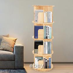 Rotating Bookshelf 4 Tier Storage Bookcase 360 Display Floor Stand Cylinder Wood