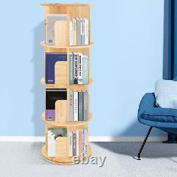 Rotating Bookshelf 4 Tier Storage Bookcase 360 Display Floor Stand Cylinder Wood