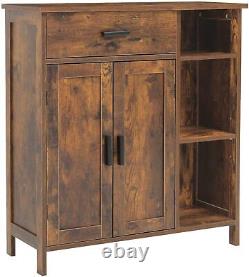 Rustic Brown Finish Wooden Linen Storage Floor Cabinet Bath Organizer Shelves