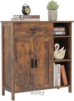 Rustic Brown Finish Wooden Linen Storage Floor Cabinet Bath Organizer Shelves