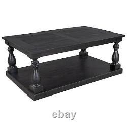 Rustic Floor Shelf Coffee Table with Storage, Solid Pine Wood