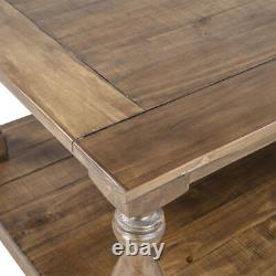 Rustic Floor Shelf Coffee Table with Storage Solid Pine Wood
