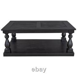 Rustic Floor Shelf Coffee Table with Storage Solid Pine Wood