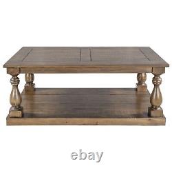 Rustic Floor Shelf Coffee Table with Storage, Solid Pine Wood