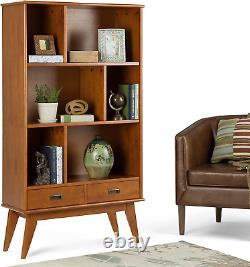 SIMPLIHOME Draper SOLID HARDWOOD 35 Inch Mid Century Modern Wide Bookcase and St