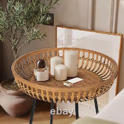 Set of 2 Rattan Bamboo Side Tables Multi Functional Natural Design Easy Assembly