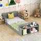 Solid Wood Floor Bed with Storage Footboard Kids Bed Frames Twin Size Platform Bed