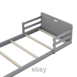 Solid Wood Floor Bed with Storage Footboard Kids Bed Frames Twin Size Platform Bed