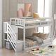 Solid Wood Twin Over Twin Floor Bunk Beds with Stairs Storage Safety Guardrail