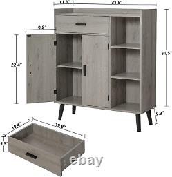 Storage Cabinet, Floor Storage Cabinet with 1 Drawer, 2 Doors & 3 Shelves, Mid C
