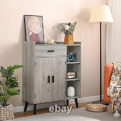 Storage Cabinet, Floor Storage Cabinet with 1 Drawer, 2 Doors & 3 Shelves, Mid C