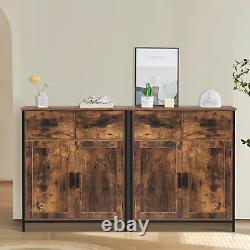Storage Cabinet, Industrial Floor Cabinet with 2 Drawers & Doors, Freestanding S