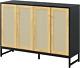 Storage Cabinet, Large Capacity Four-Door Rattan Sideboard with Adjustable Parti