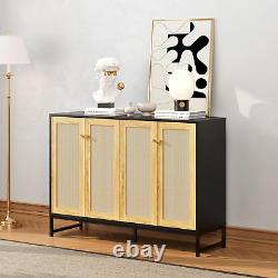 Storage Cabinet, Large Capacity Four-Door Rattan Sideboard with Adjustable Parti
