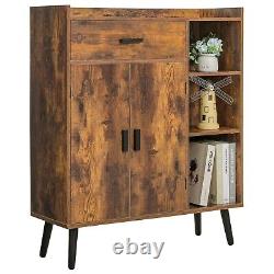 Storage Cabinet with 1 Drawer 2 Door 3 Shelves, Mid Century Floor Storage Cabinet