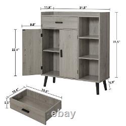 Storage Cabinet with 1 Drawer 2 Door 3 Shelves, Mid Century Floor Storage Cabinet