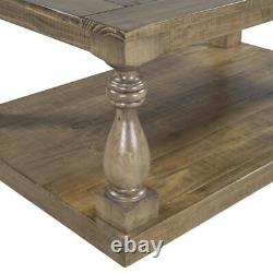 Sturdy and Durable Rustic Floor Shelf Coffee Table with Storage Solid Pine