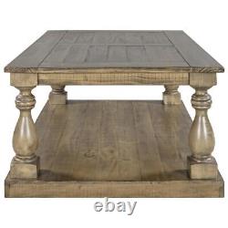 Sturdy and Durable Rustic Floor Shelf Coffee Table with Storage Solid Pine
