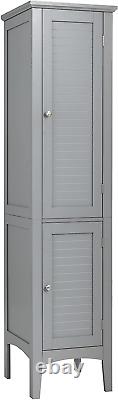 Tall Bathroom Storage Cabinet, 5-Tier Wooden Freestanding Tower Cabinet Floor Or