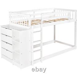 Twin Over Twin Bunk Bed With Storage Cabinet Shelves Floor Bed Wood Platform Bed
