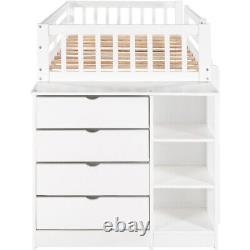 Twin Over Twin Bunk Bed With Storage Cabinet Shelves Floor Bed Wood Platform Bed