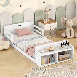 Twin Size Floor Bed fits Storage Footboard & Guardrail, White