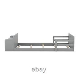 Twin Size Floor Bed with Storage Footboard and Guardrail, Grey
