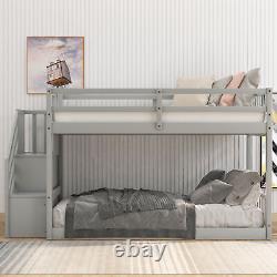 Twin over Twin Floor Bunk Bed Ladder with Storage Saving Space
