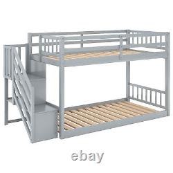 Twin over Twin Floor Bunk Bed Ladder with Storage Saving Space