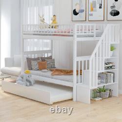 Twin over Twin Floor Loft Bed Bunk Bed Frame Kids Stairs withTrundle Bed Storage