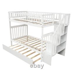 Twin over Twin Floor Loft Bed Bunk Bed Frame Kids Stairs withTrundle Bed Storage