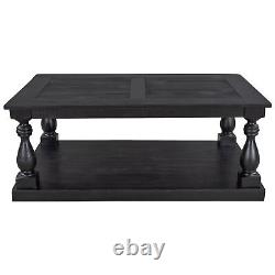 U STYLE Rustic Floor Shelf Coffee Table with Storage Solid Pine Wood