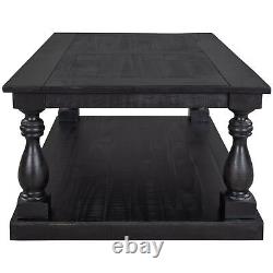 U STYLE Rustic Floor Shelf Coffee Table with Storage Solid Pine Wood
