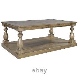 U STYLE Rustic Floor Shelf Coffee Table with Storage, Solid Pine Wood As same As