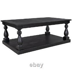 U STYLE Rustic Floor Shelf Coffee Table with Storage, Solid Pine Wood As same As