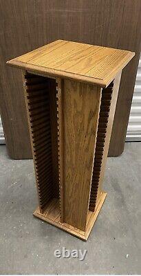 Vintage Oak Wood Rotating/Spinning CD DVD Storage Tower Floor Rack Carousel 120
