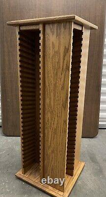 Vintage Oak Wood Rotating/Spinning CD DVD Storage Tower Floor Rack Carousel 120