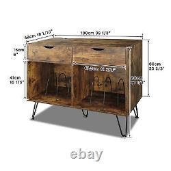Vinyl Record Player Stand Album Storage Cabinet withPower Port LP Turntable Table