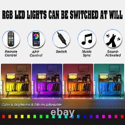Vinyl Record Player Stand Album Turntable Cabinet with RGB LED + Power Station